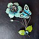 Винтаж: Брошь Голубой цветок с бабочкой, Броши винтажные, Санкт-Петербург,  Фото №1