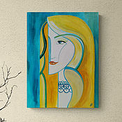 Картины и панно handmade. Livemaster - original item The girl who sings. Stylized portrait. Painting acrylic. Handmade.