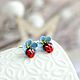 Stud earrings forget-me-not with ladybug handmade, Stud earrings, Tyumen,  Фото №1