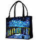 Кожаная сумка черная женская Ван Гог Звездная ночь над Роной, Классическая сумка, Болонья,  Фото №1