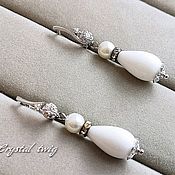Свадебный салон handmade. Livemaster - original item Earrings for the bride with white agate and pearls Mallorca. Handmade.