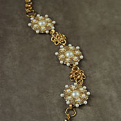 Украшения handmade. Livemaster - original item 1980`s style faux pearl and gold earrings Embroidery. Handmade.