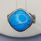 Украшения handmade. Livemaster - original item Silver ring with turquoise 14h14 mm and cubic zirconia. Handmade.