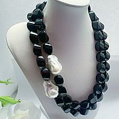 Украшения handmade. Livemaster - original item Necklace with black agate and baroque pearls. Handmade.
