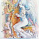 Картина ангел и рыжий кот, акварель "Пушистая безмятежность", Картины, Астрахань,  Фото №1