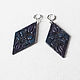 Dark blue Leather Earrings. Earrings. Two Starlings. Online shopping on My Livemaster.  Фото №2