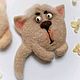 Заказать Кот брошь из шерсти/Сухое валяние/Котик/. Марина Рябова / marina-toys. Ярмарка Мастеров. . Войлочная игрушка Фото №3