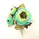Order Brooch, handmade flowers, fabric, leather, Morning Turquoise. ms. Decorator. Livemaster. . Brooches Фото №3