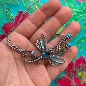 Украшения handmade. Livemaster - original item @Magic Dragonfly necklace with glass, cubic zirconia, stones. Silver. Handmade.