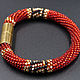 Harness bracelet knitted beaded Greek pattern red solid color, Bead bracelet, Naberezhnye Chelny,  Фото №1