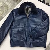 Мужская одежда handmade. Livemaster - original item Men`s crocodile leather jacket, dark blue color, LUX class.. Handmade.