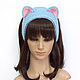 Headband with Cat ears knitted hair Blue, Bandage, Orenburg,  Фото №1