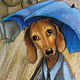 Perro dachshund y la Lluvia Postal. Cards. KapustinaArt. Интернет-магазин Ярмарка Мастеров.  Фото №2