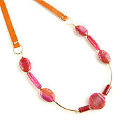 Украшения handmade. Livemaster - original item Author`s necklace, leather necklace, orange agate necklace. Handmade.