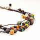 Necklace with cords A little sun, beads, brown yellow green light, Necklace, Orel,  Фото №1