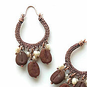 Украшения handmade. Livemaster - original item Copper Ring Earrings with coffee beans and Latte pearls (Wire wrap). Handmade.