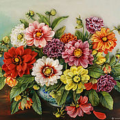 Picture satin ribbons Dahlias