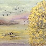 Картины и панно handmade. Livemaster - original item Painting landscape golden tree over the lake 