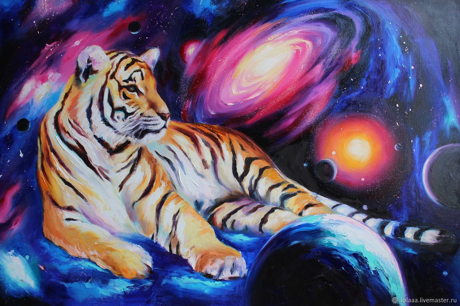 Oil painting 'the Keeper of secrets' 60/90 cm, tiger, space, Pictures, Sochi,  Фото №1