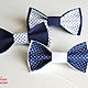Бабочка галстук темно-синяя с белым, хлопок, Галстуки, Оренбург,  Фото №1