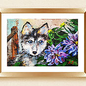Картины и панно handmade. Livemaster - original item Painting with a dog and flowers 