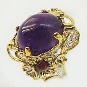 Handmade ring with natural citrine and amethysts