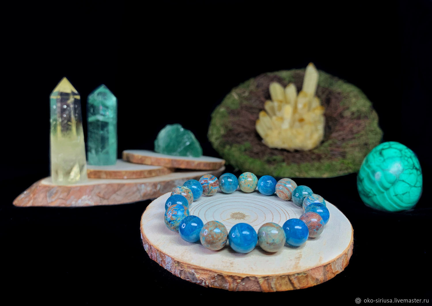 Bracelet made of natural sea Apatite and turquoise Jasper, Bead bracelet, Moscow,  Фото №1