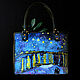 Кожаная сумка черная женская Ван Гог Звездная ночь над Роной. Классическая сумка. Авторские кожаные сумки из Италии. Интернет-магазин Ярмарка Мастеров.  Фото №2