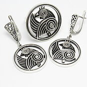 Украшения handmade. Livemaster - original item Peacock Jewelry Set Earrings Ring Silver 925 SER0047. Handmade.