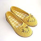 Обувь ручной работы handmade. Livemaster - original item Helen knitted ballet flats, yellow cotton. Handmade.