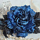 Брошь Роза синяя текстильная, цветок из ткани, цветы, Брошь-булавка, Новосибирск,  Фото №1
