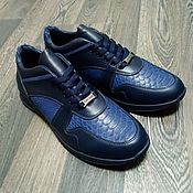 Обувь ручной работы handmade. Livemaster - original item Sneakers made of genuine python leather, and calfskin, in blue color!. Handmade.