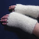 Women's knitted fingerless gloves White. Mitts. Warm Yarn. My Livemaster. Фото №4