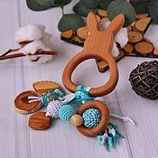 Куклы и игрушки handmade. Livemaster - original item Rattle, teething toy for baby eco-friendly juniper Eared Bunny. Handmade.