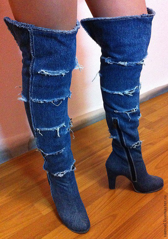 Женские сапоги из джинсы