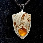 Украшения handmade. Livemaster - original item Dragon with amber ball - carved pendant made of mammoth tusk. Handmade.