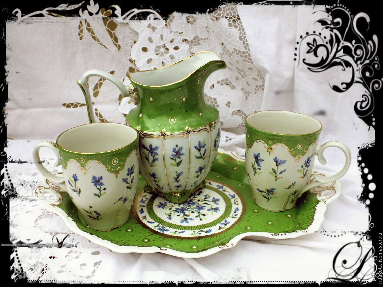 The painted porcelain.Set 'Cornflower blue summer', Tea & Coffee Sets, Kaluga,  Фото №1