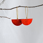 Украшения handmade. Livemaster - original item Bright red brass earrings semi-Circular boho earrings with ornament. Handmade.