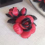 Украшения handmade. Livemaster - original item Leather Flower brooch. Red brooch leather. Handmade.