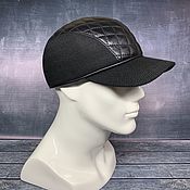 Аксессуары handmade. Livemaster - original item Demi-season black leather baseball cap. Handmade.