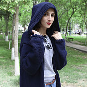 Одежда handmade. Livemaster - original item Knitted hooded coat blue. Handmade.