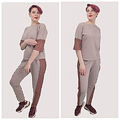 Одежда handmade. Livemaster - original item Sports suit casual beige with lace and stripes. Handmade.