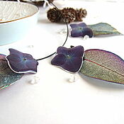 Украшения handmade. Livemaster - original item Set of Earrings and Pendant Lilac Hydrangea Skeletonized Resin Leaf. Handmade.