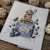 Картины и панно handmade. Livemaster - original item Picture embroidered with a cross Blueberry bear. Handmade.