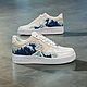 Кроссовки белые Nike Air Force 1 унисекс,кастом, ручная роспись, волна. Кроссовки. Olgavolgoart. Роспись одежды и обуви. Кастом. Ярмарка Мастеров.  Фото №4