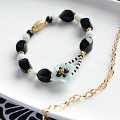 Украшения handmade. Livemaster - original item Onyx and Amazonite bracelet with chain. Handmade.