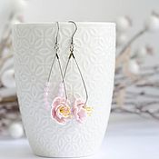 Earrings long with a rose and a heart