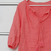 Одежда handmade. Livemaster - original item Coral boho blouse made of 100% linen. Handmade.