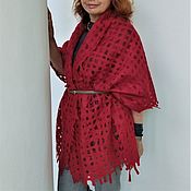 Аксессуары handmade. Livemaster - original item Red Wide Scarf Mesh Felted Large Scarf Merino Wool. Handmade.