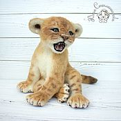 Needle feelted toy lion cub